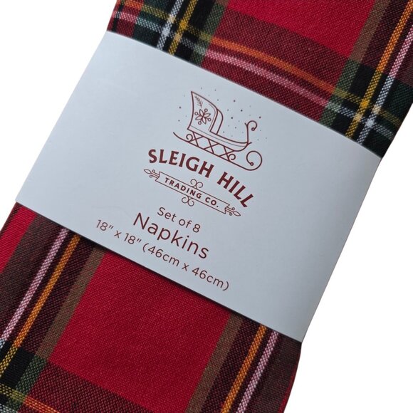 Sleigh Hill Red Tartan Plaid Classic Christmas Holiday Dinner Napkins Set of 8 - Picture 2 of 2